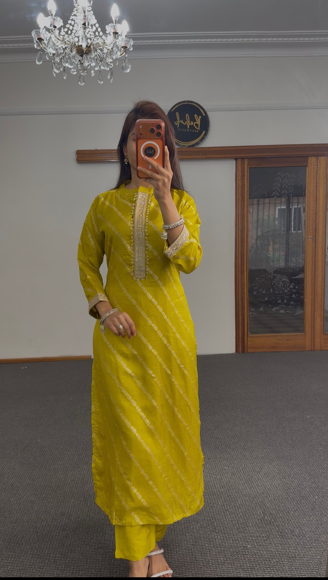 Mustard Zari Mix Silk Kurti Set