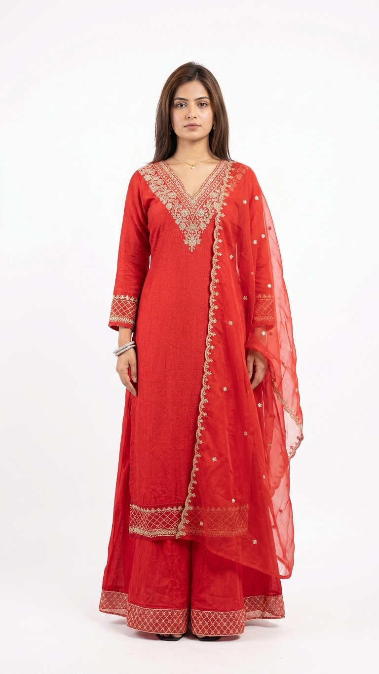 Red Zari Silk Palazzo Suit Set