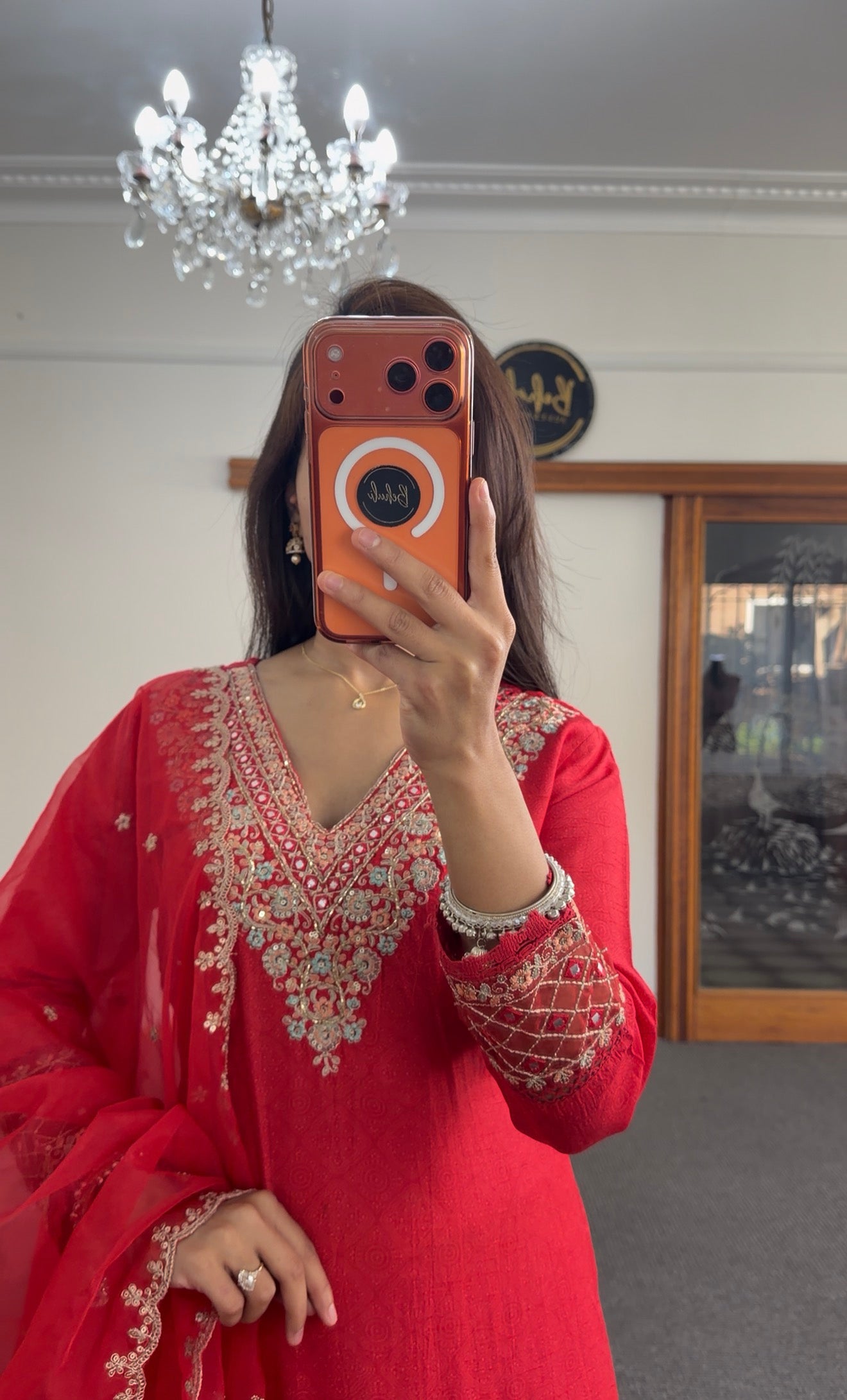 Red Zari Silk Palazzo Suit Set