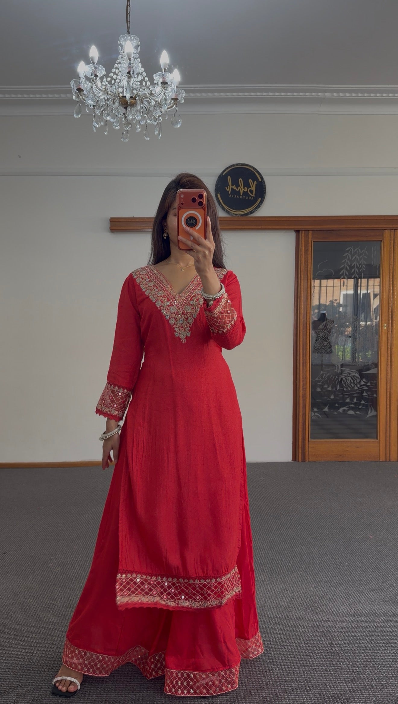 Red Zari Silk Palazzo Suit Set