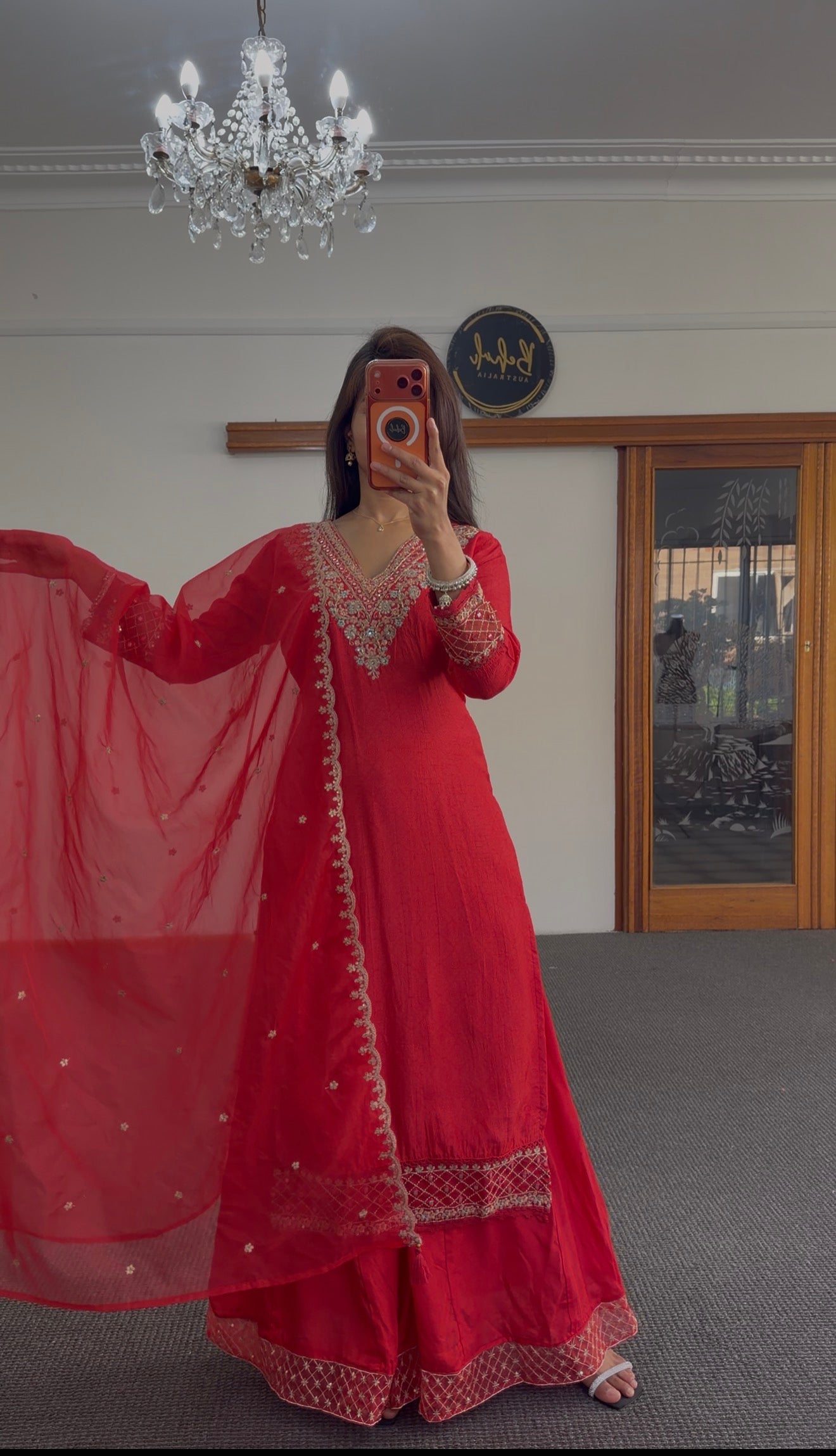 Red Zari Silk Palazzo Suit Set