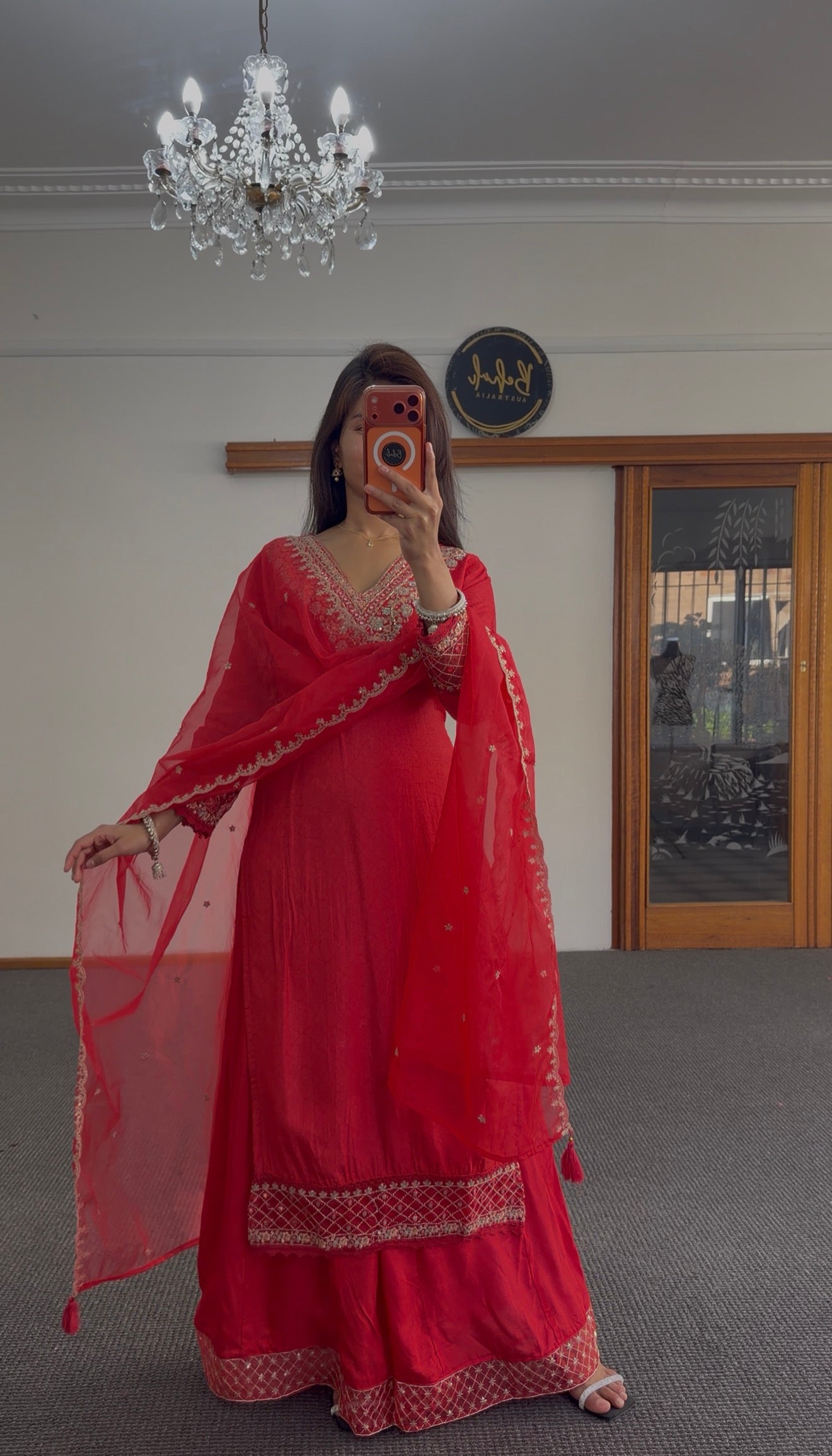 Red Zari Silk Palazzo Suit Set