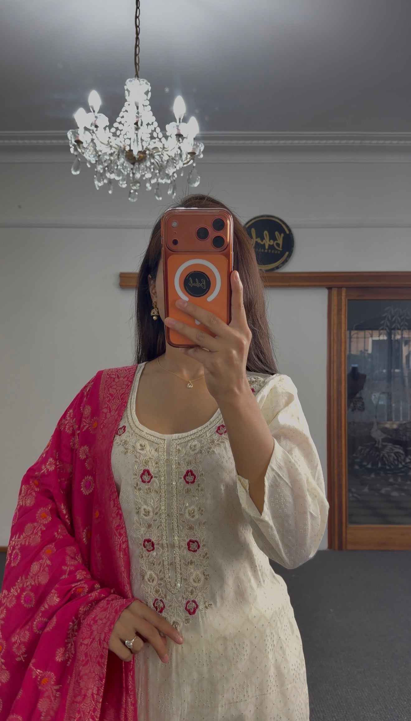 Ivory Chikankari Silk Kurti Set
