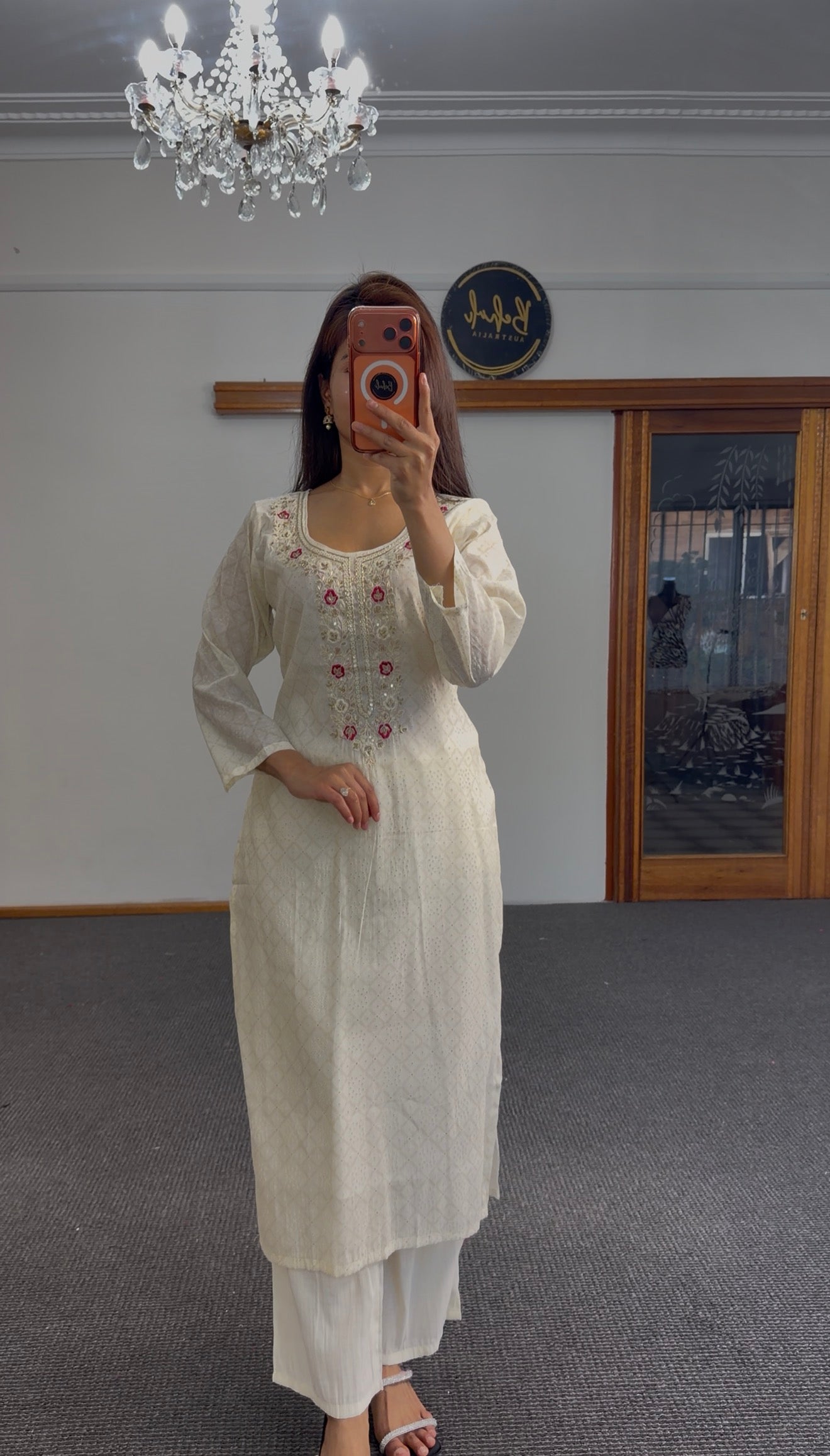 Ivory Chikankari Silk Kurti Set