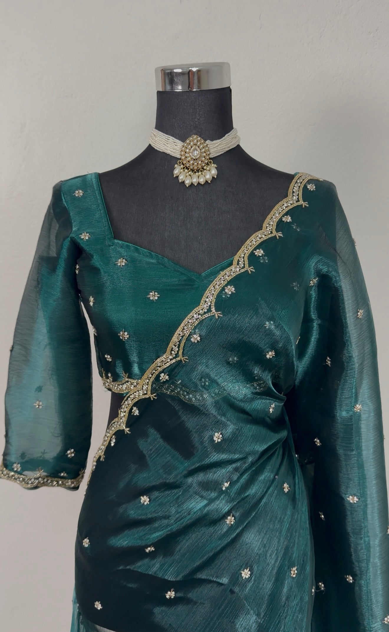 Teal Zari Fendy Fabric Silk Saree