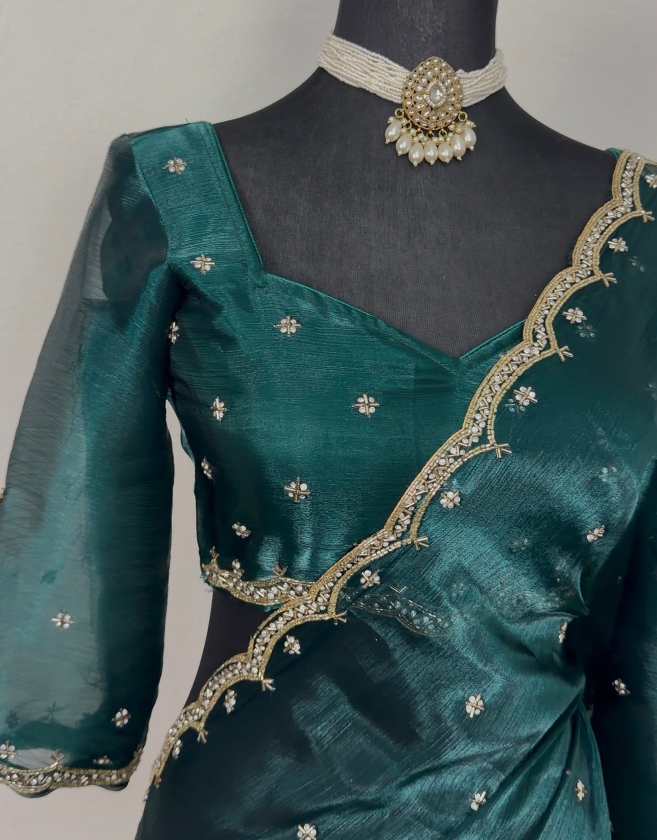 Teal Zari Fendy Fabric Silk Saree