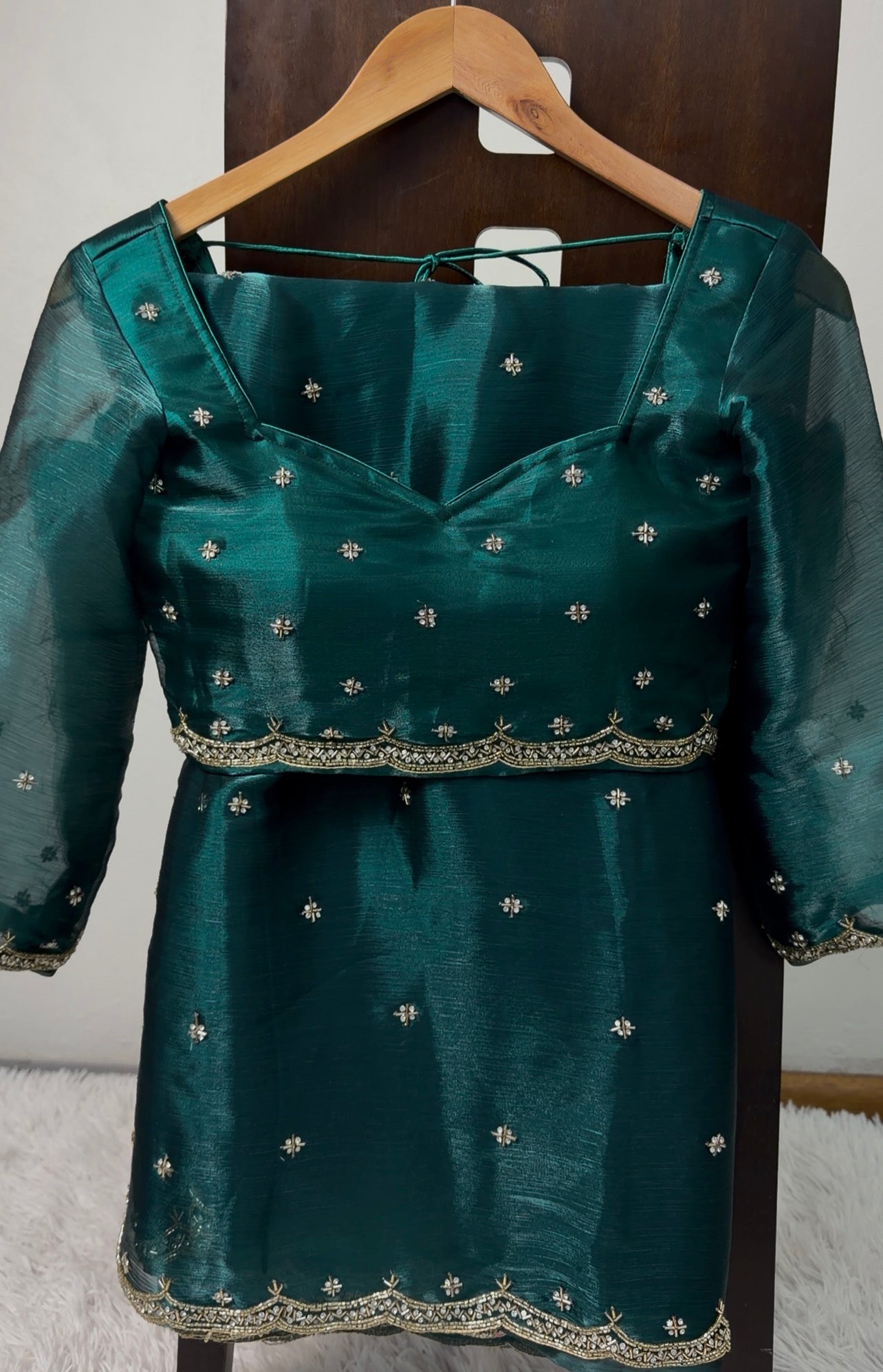 Teal Zari Fendy Fabric Silk Saree