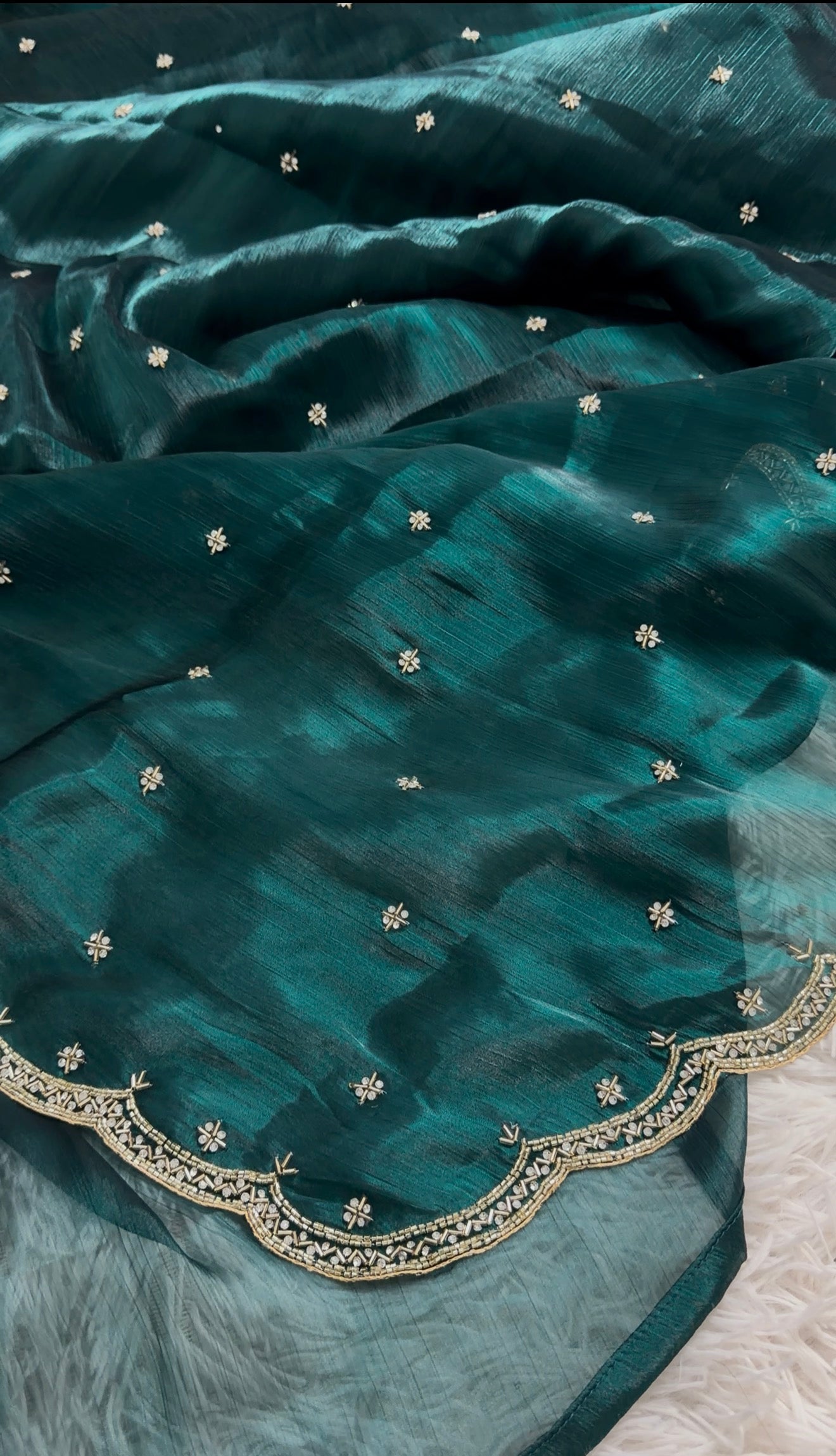 Teal Zari Fendy Fabric Silk Saree