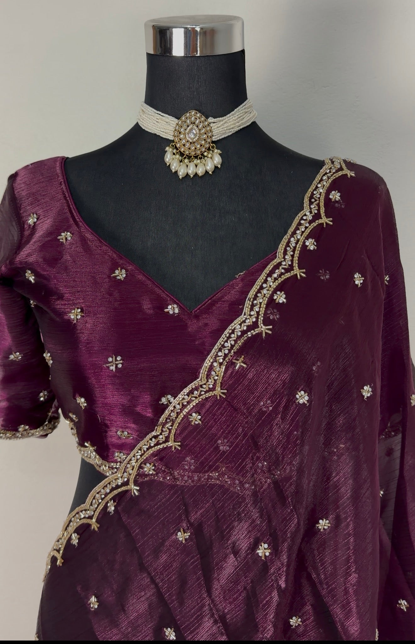 Plum Zari Fendy Fabric Silk Saree
