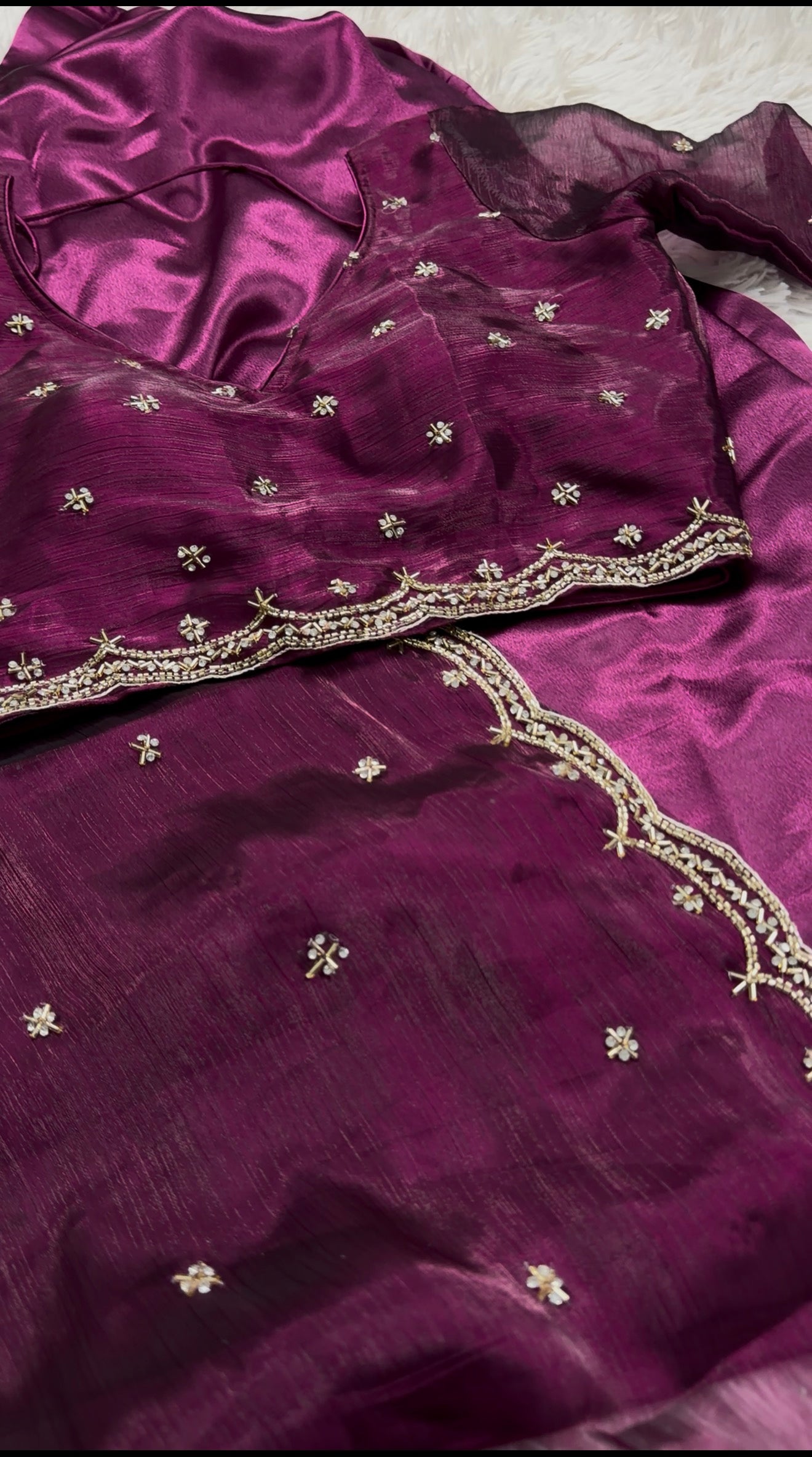 Plum Zari Fendy Fabric Silk Saree