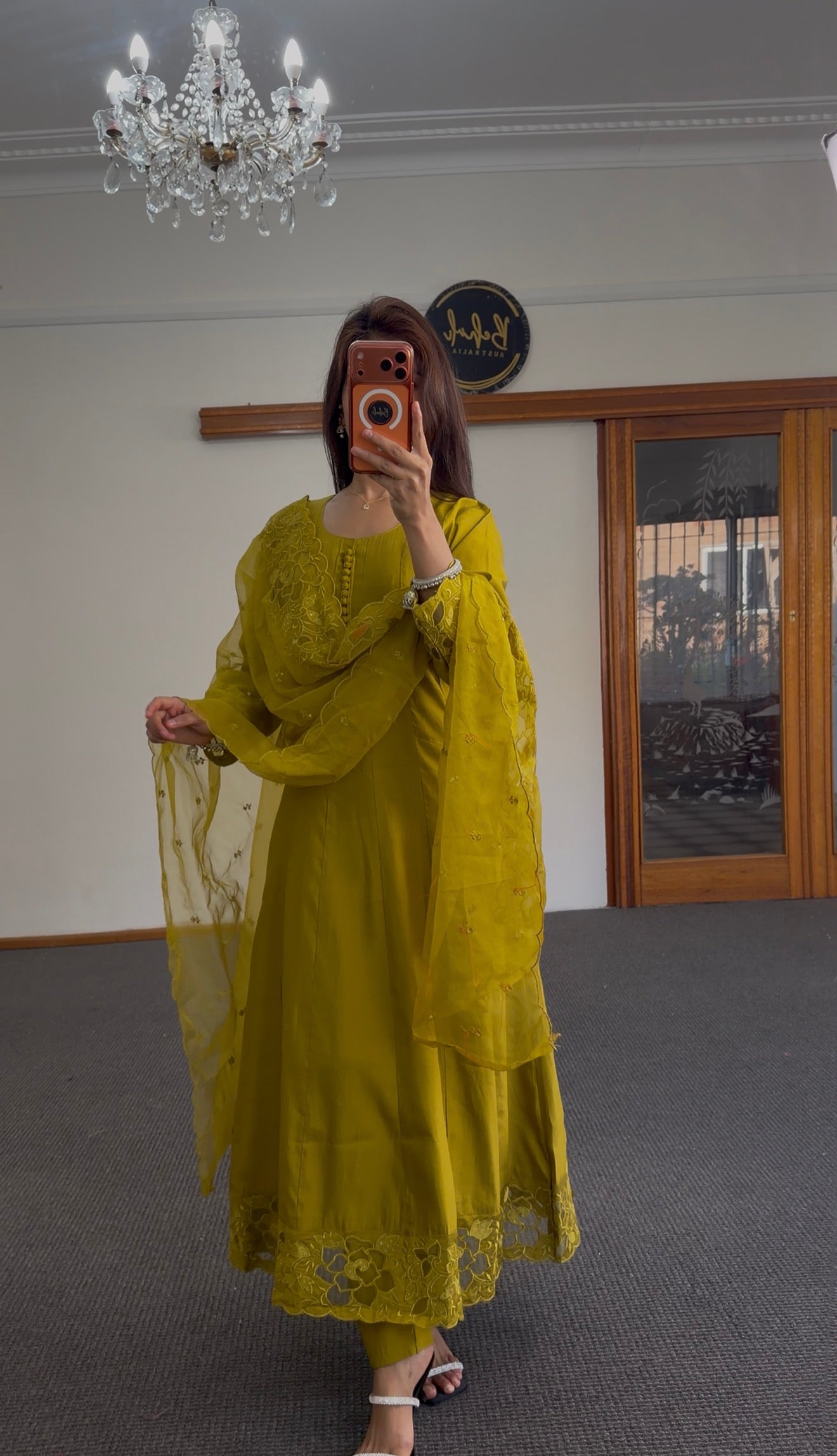Mustard Silk Anarkali Set with Floral Resham Embroidery