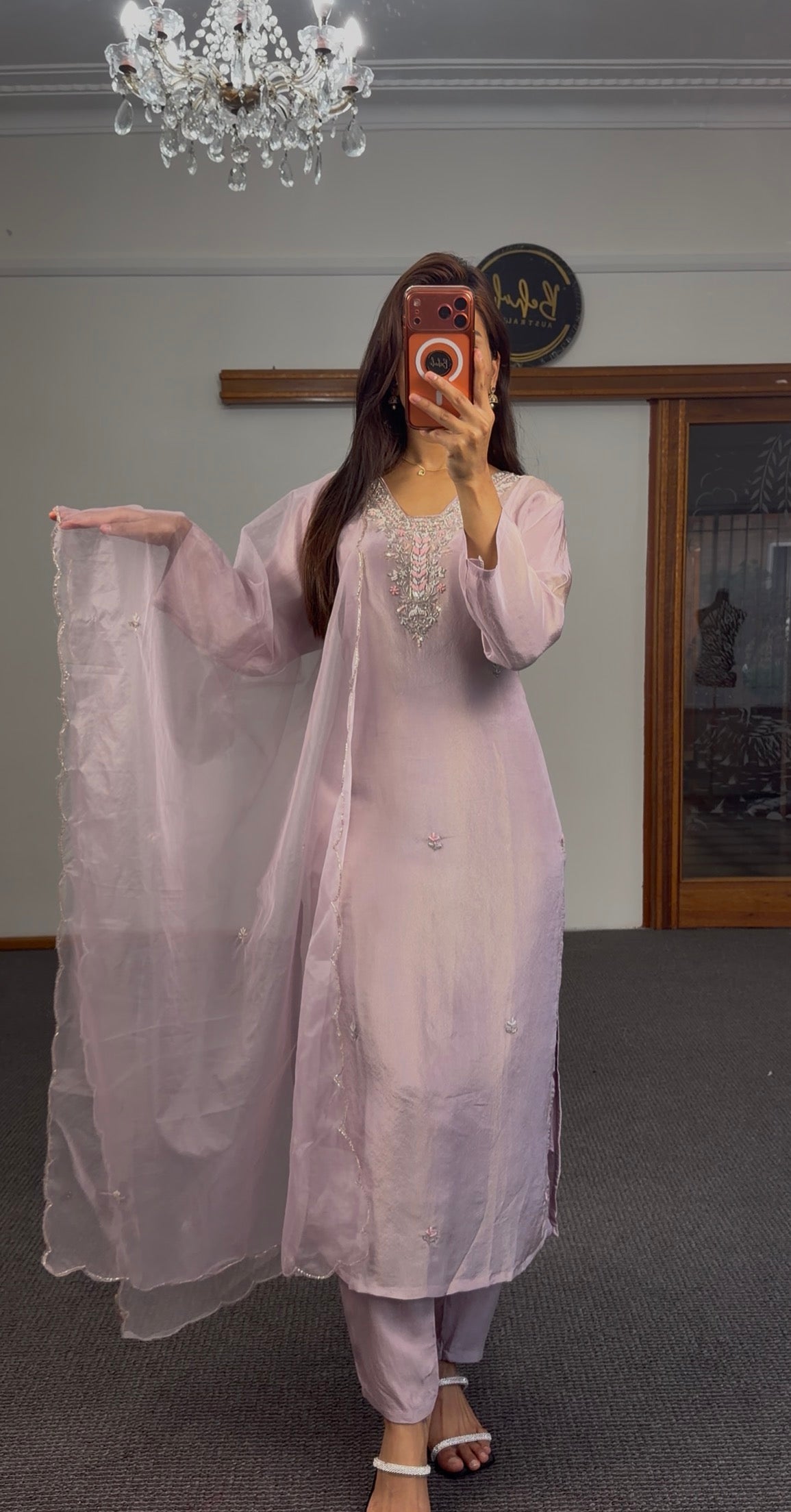 Lilac Resham Shimmer Silk Kurti Set