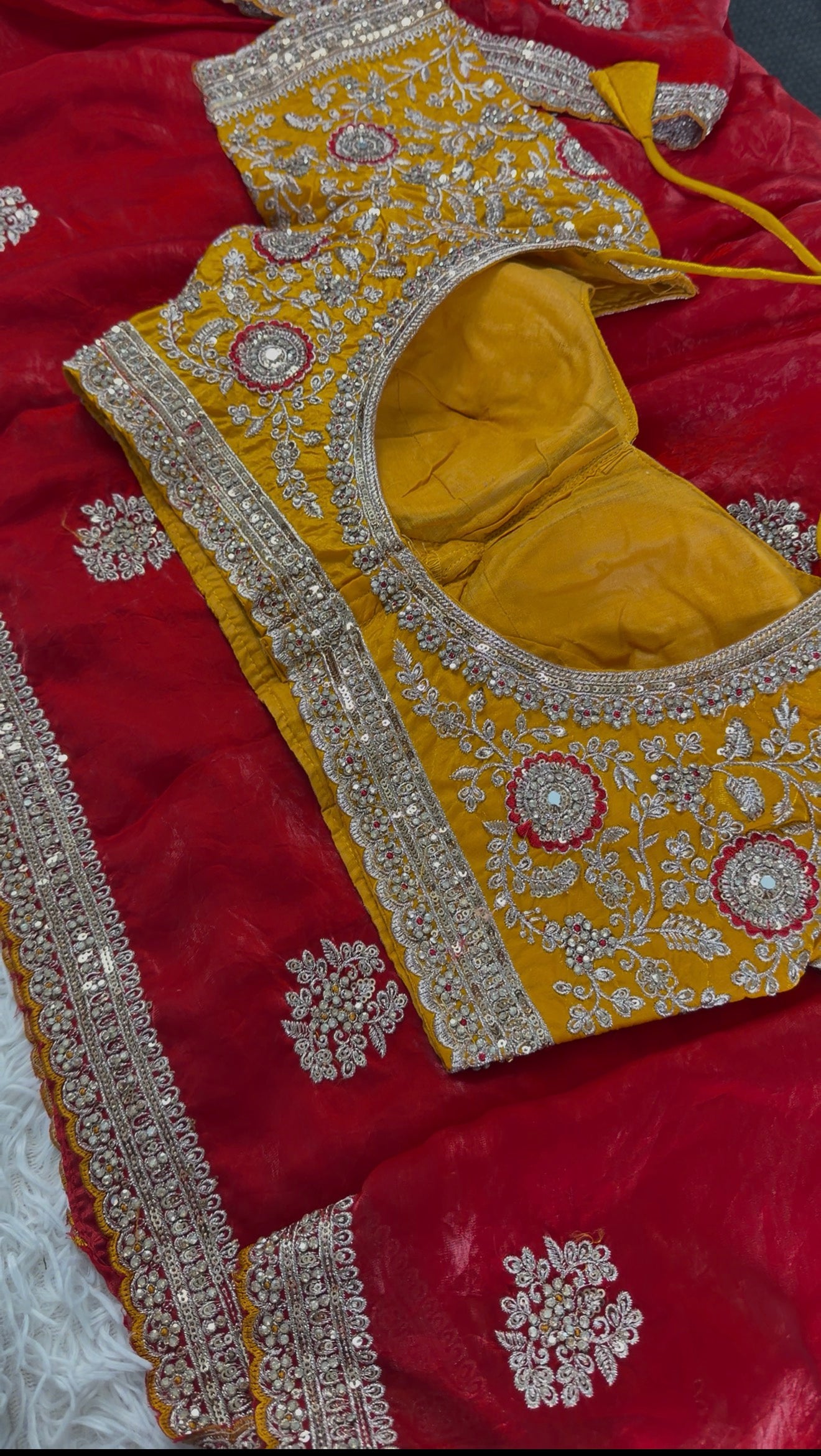 Crimson Zardozi Shimmer Silk Saree