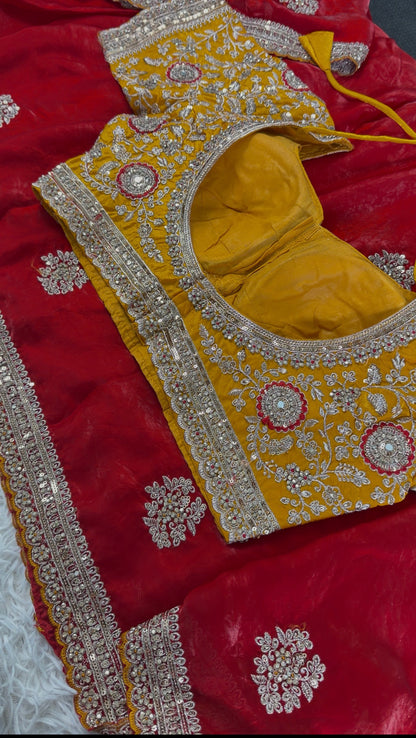 Crimson Zardozi Shimmer Silk Saree