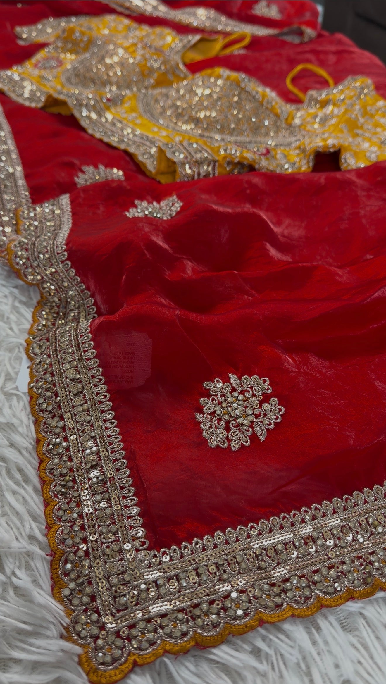 Crimson Zardozi Shimmer Silk Saree