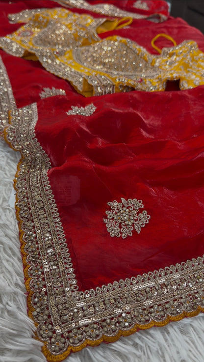 Crimson Zardozi Shimmer Silk Saree