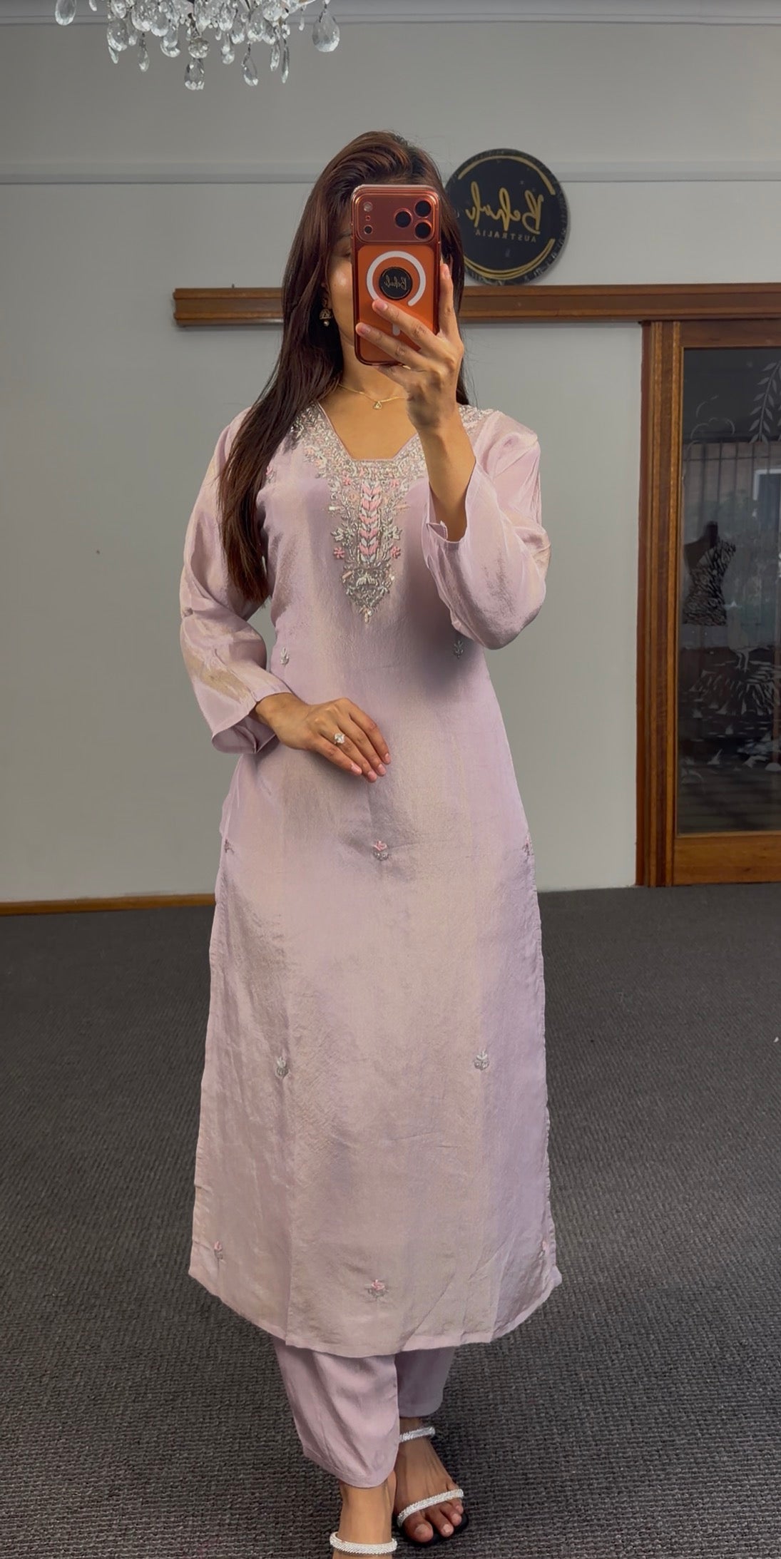 Lilac Resham Shimmer Silk Kurti Set