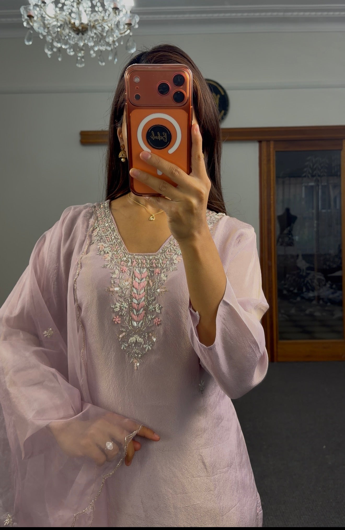 Lilac Resham Shimmer Silk Kurti Set
