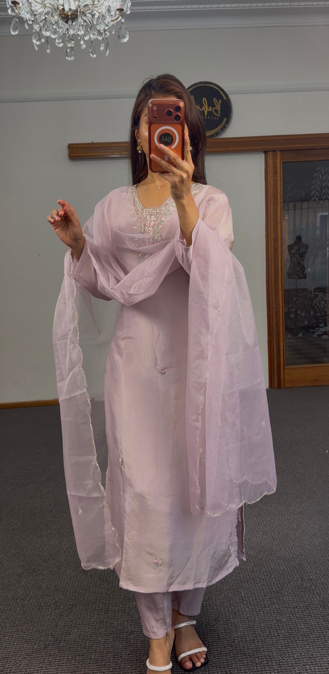 Lilac Resham Shimmer Silk Kurti Set