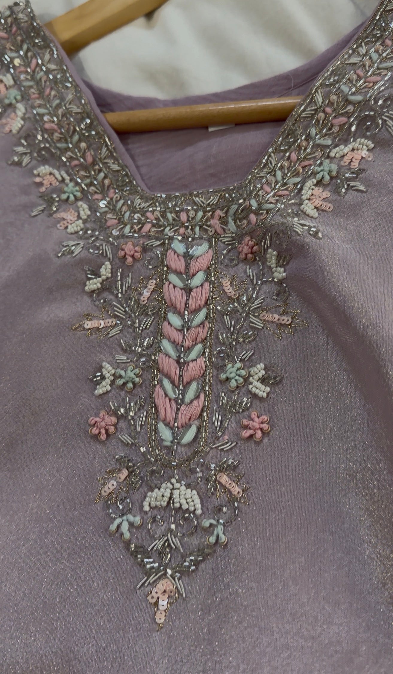 Lilac Resham Shimmer Silk Kurti Set