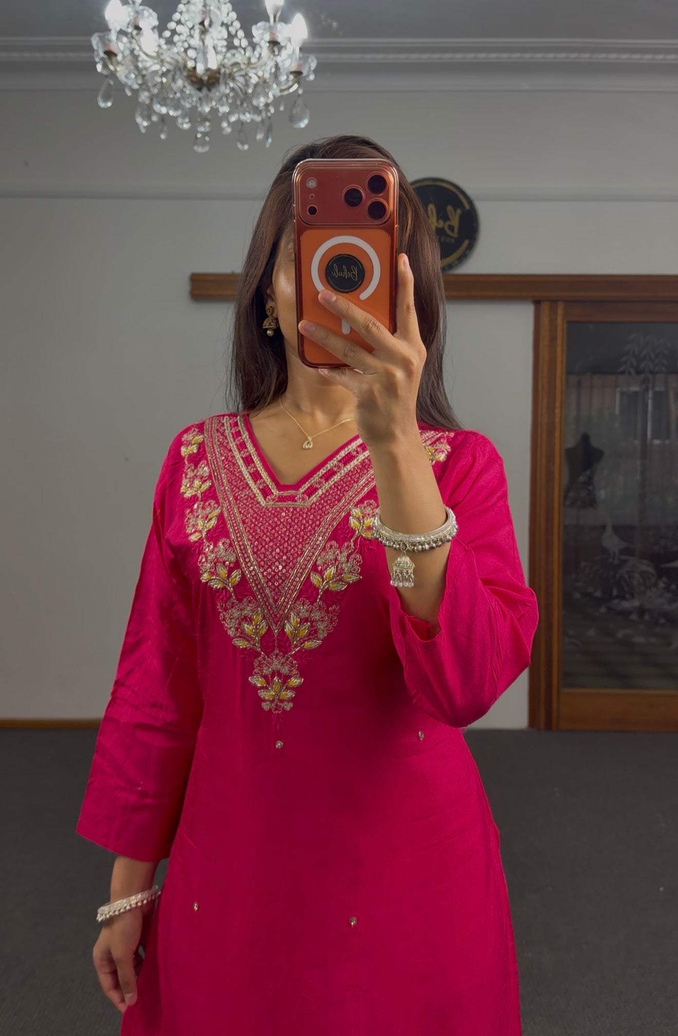 Fuchsia Zari Dola Silk Kurti Set