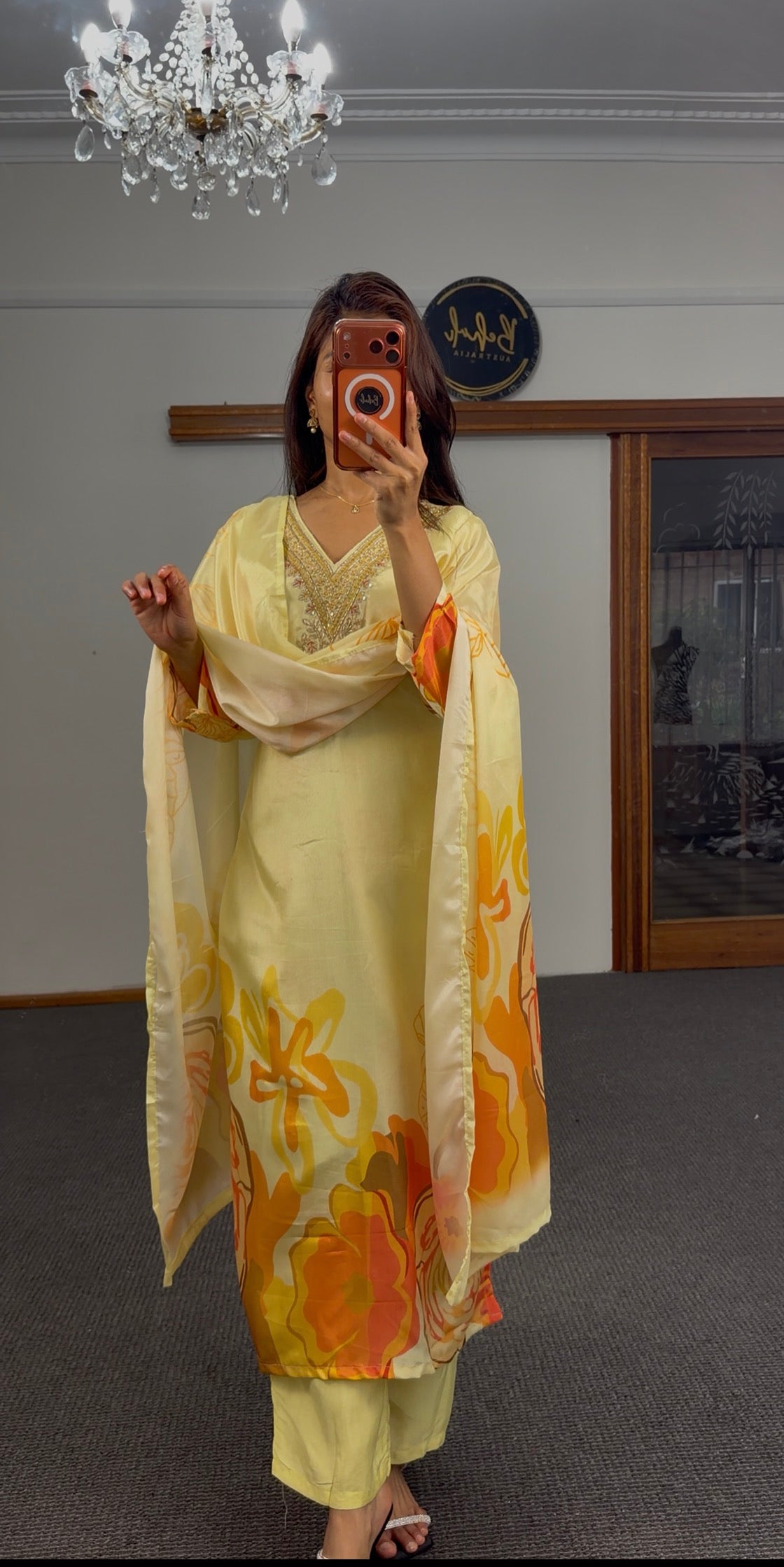 Yellow Shimmer Silk Kurti Set