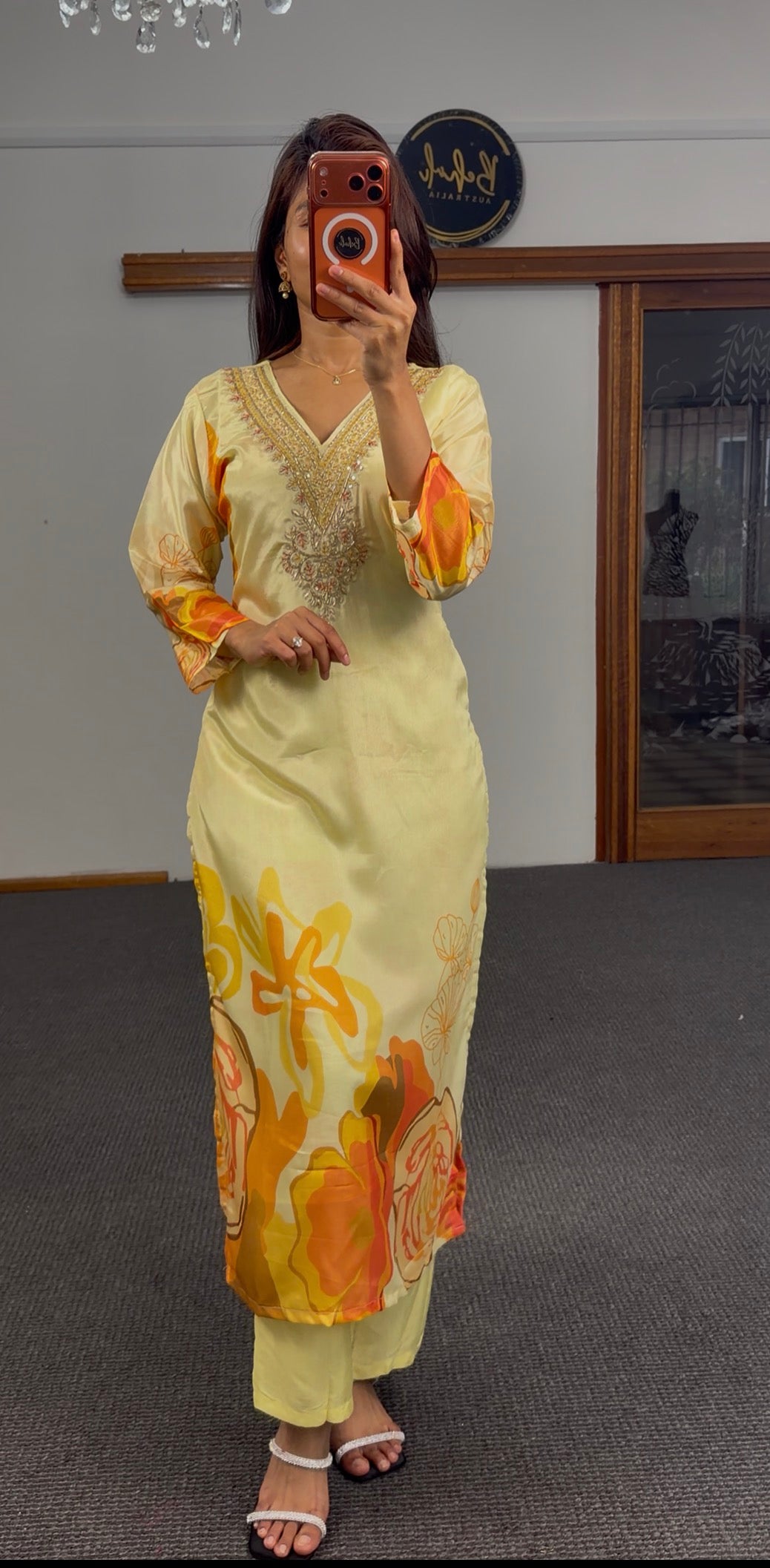 Yellow Shimmer Silk Kurti Set
