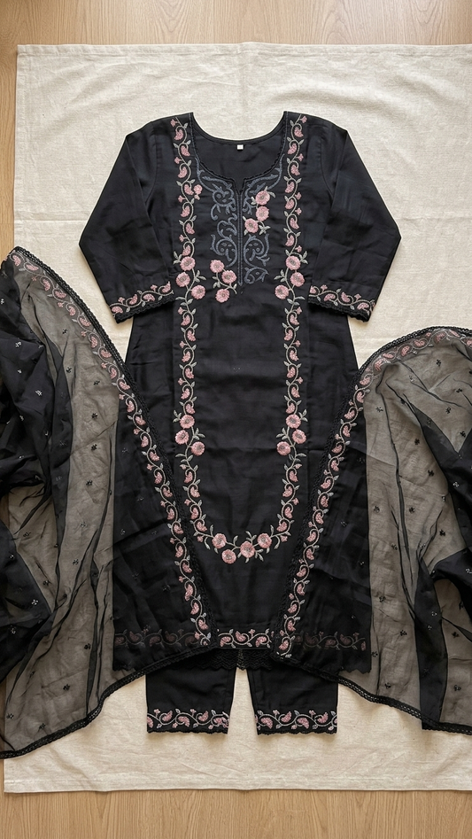 Black Resham Silk Kurti Set