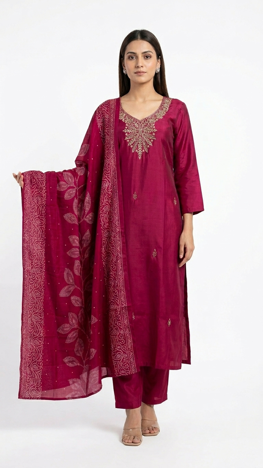 Magenta Zari Silk Kurti Set