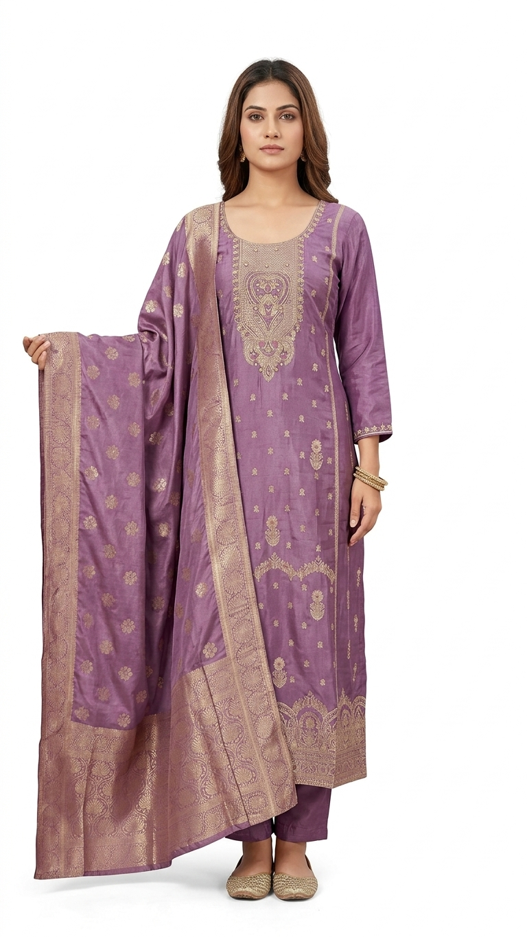 Mauve Zari Dola Silk Kurti Set