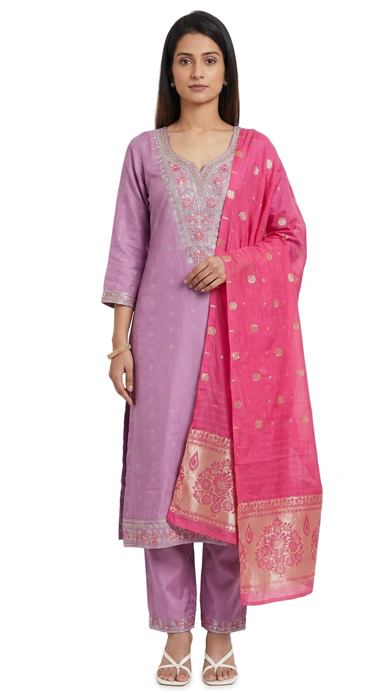 Lavender Zari Rayon Kurti Set