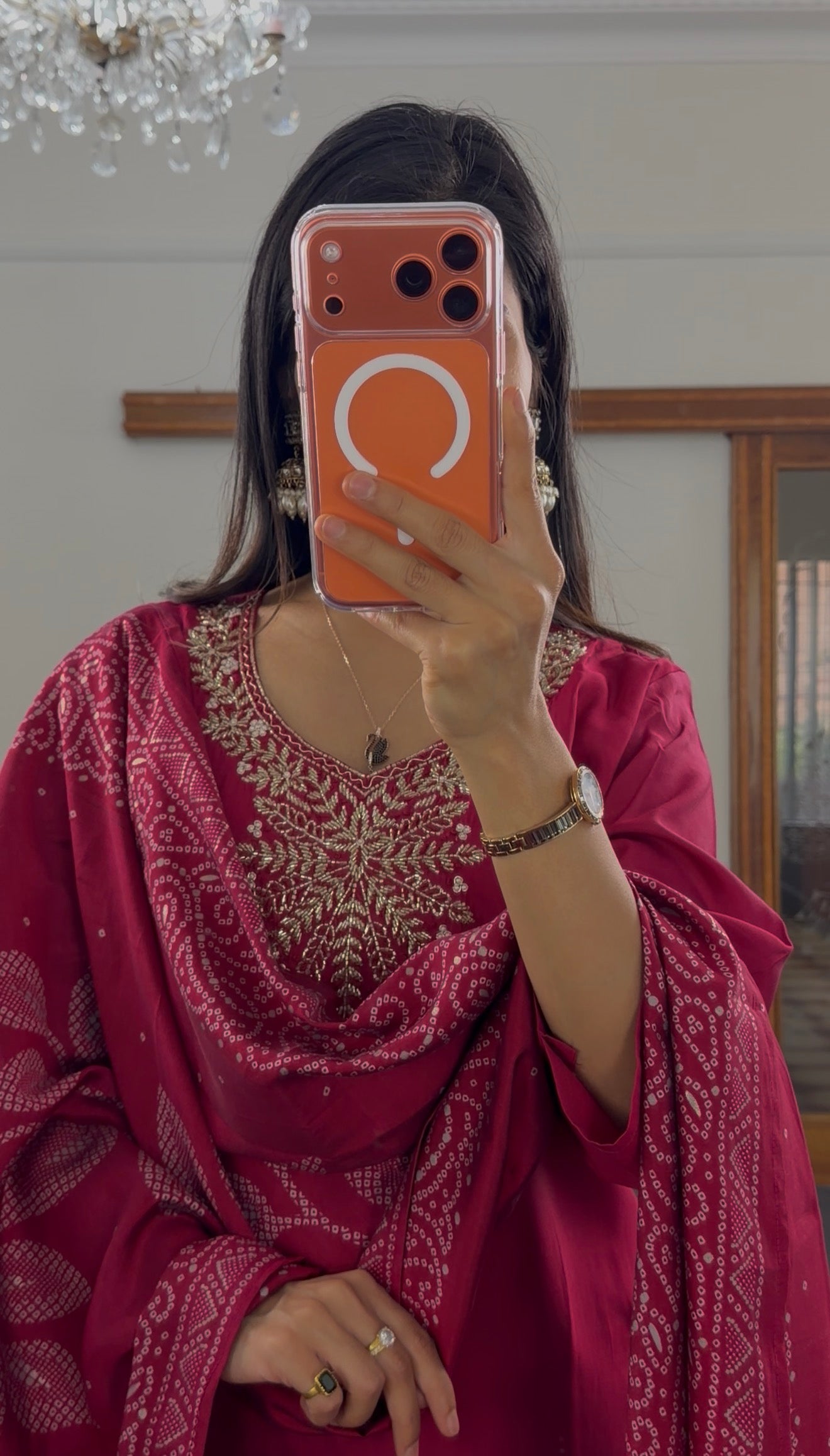 Magenta Zari Silk Kurti Set
