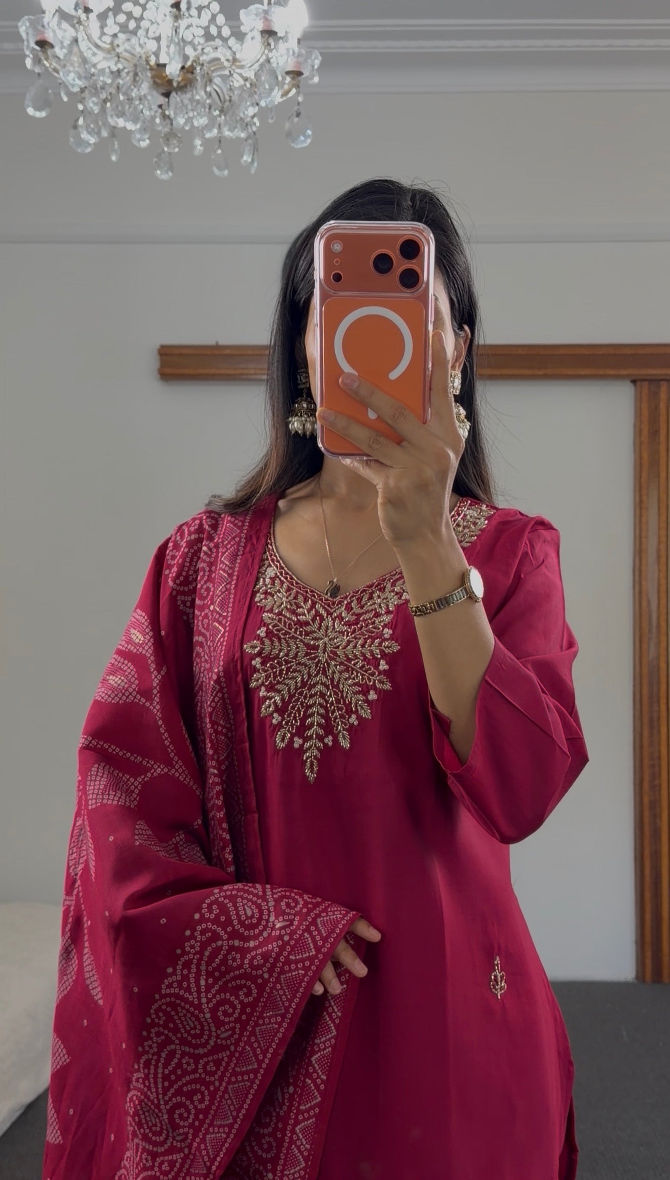 Magenta Zari Silk Kurti Set