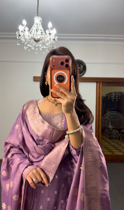 Mauve Zari Dola Silk Kurti Set