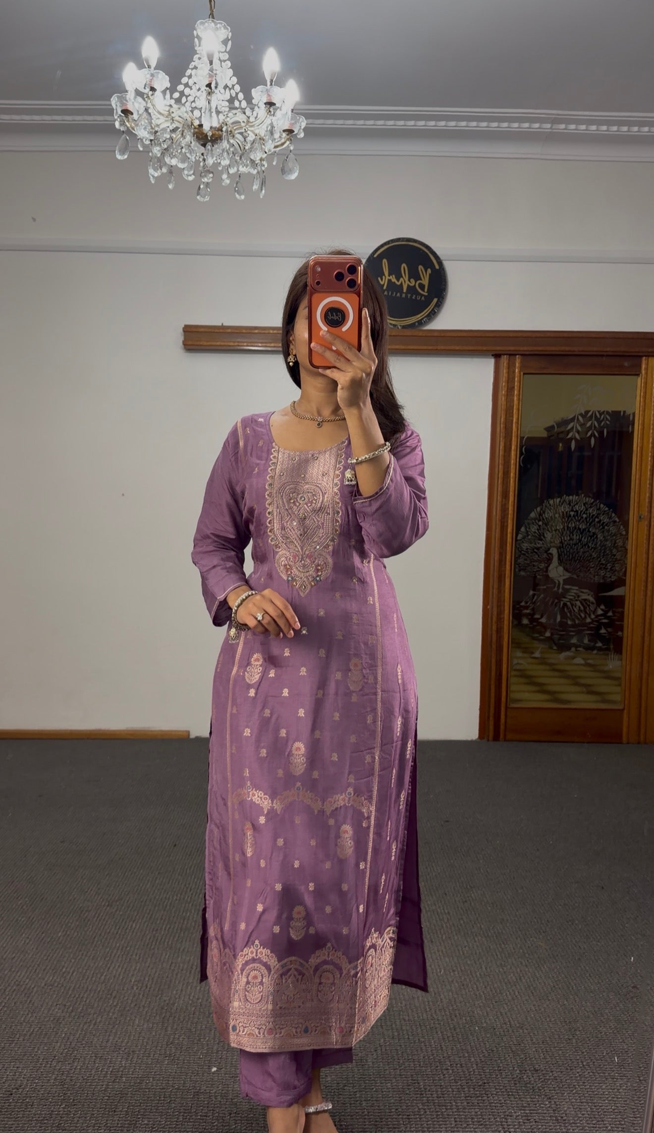 Mauve Zari Dola Silk Kurti Set