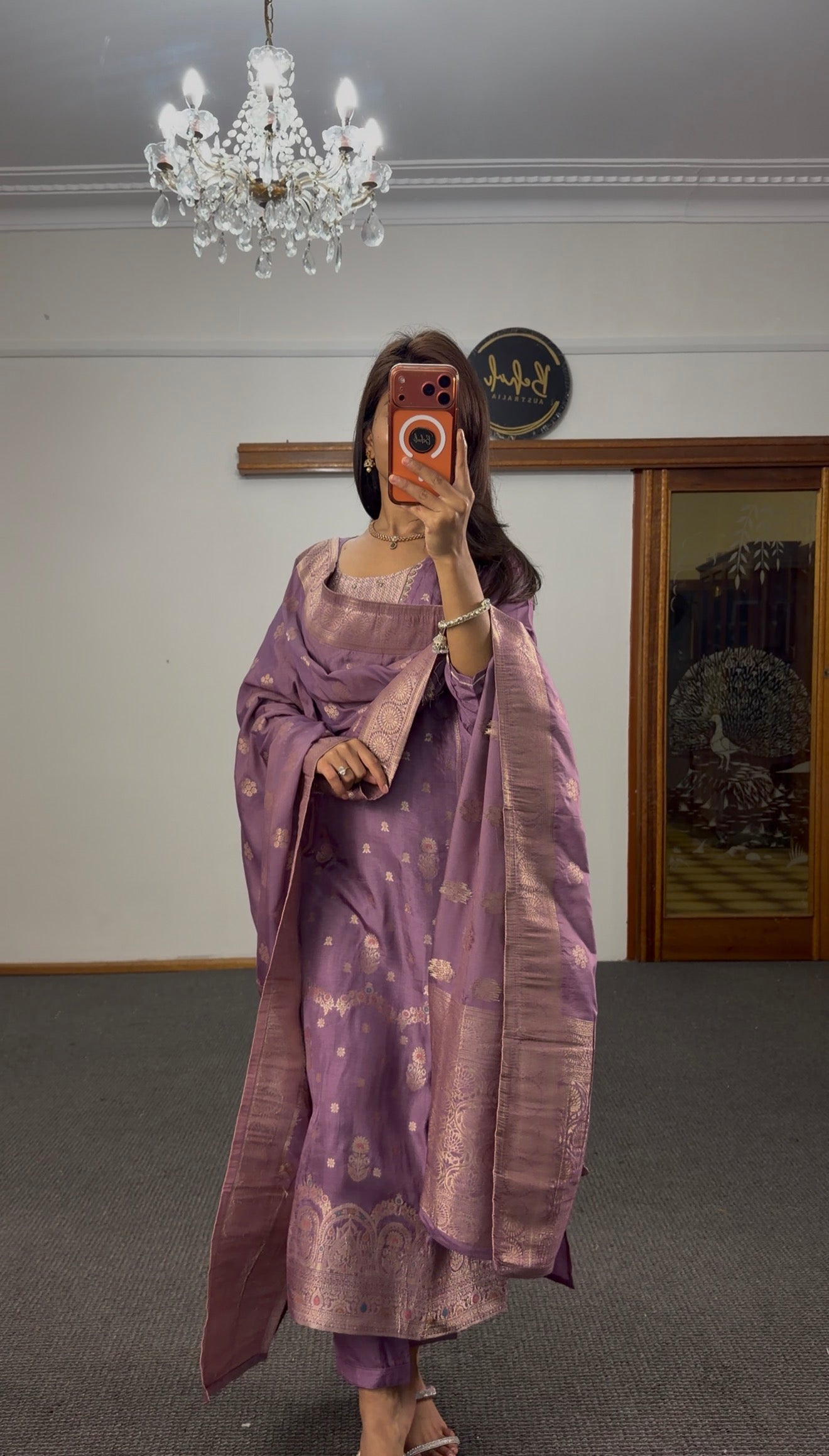 Mauve Zari Dola Silk Kurti Set