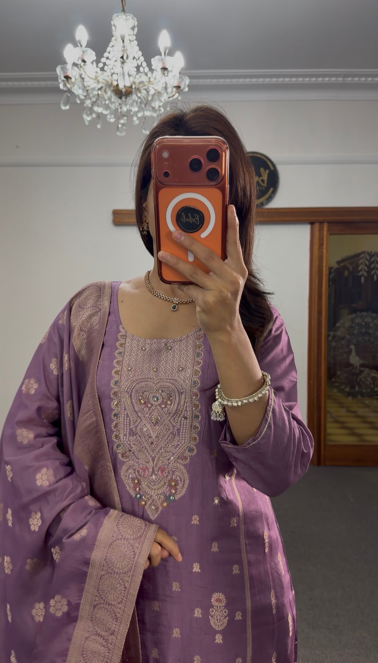 Mauve Zari Dola Silk Kurti Set