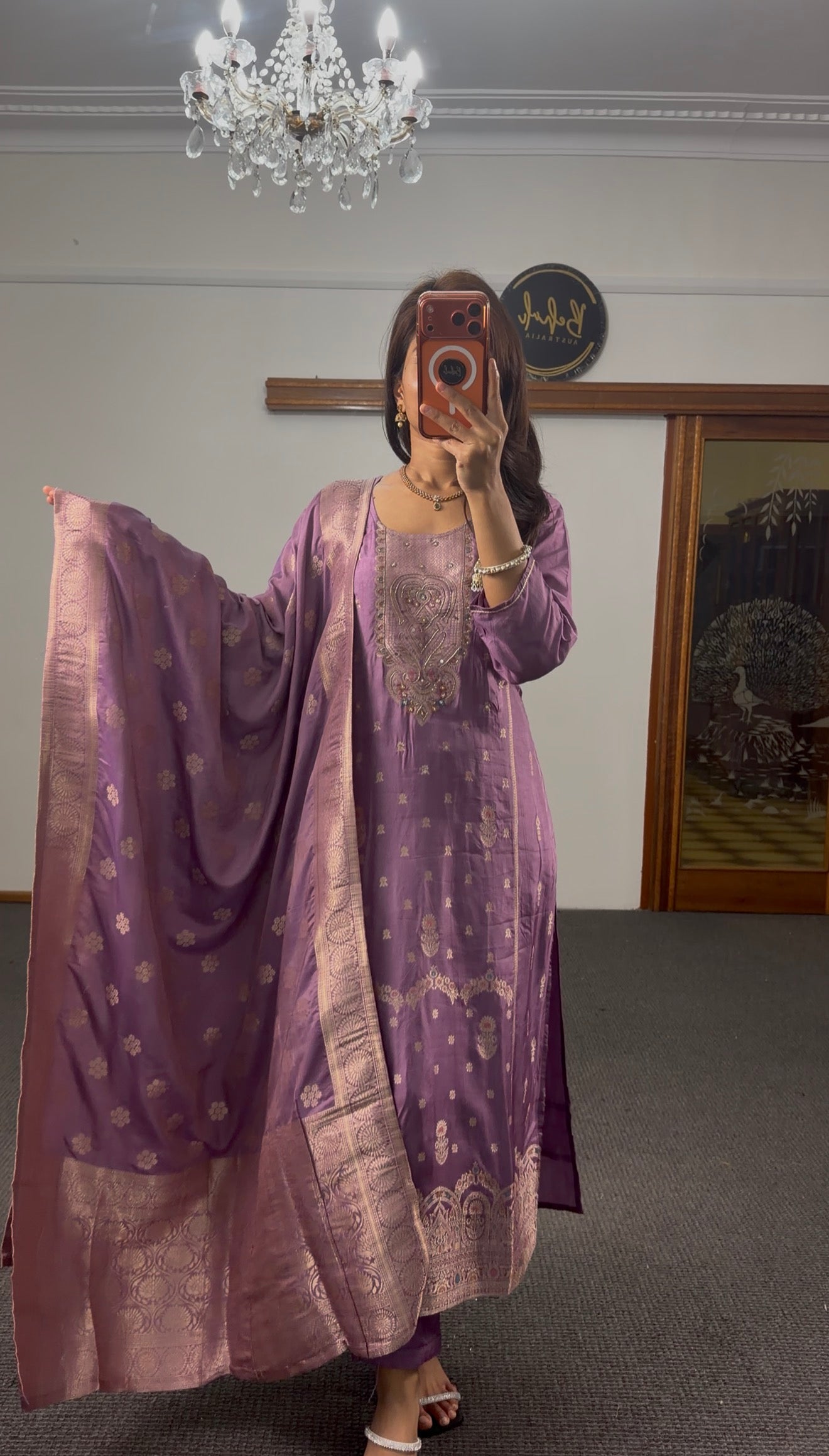Mauve Zari Dola Silk Kurti Set