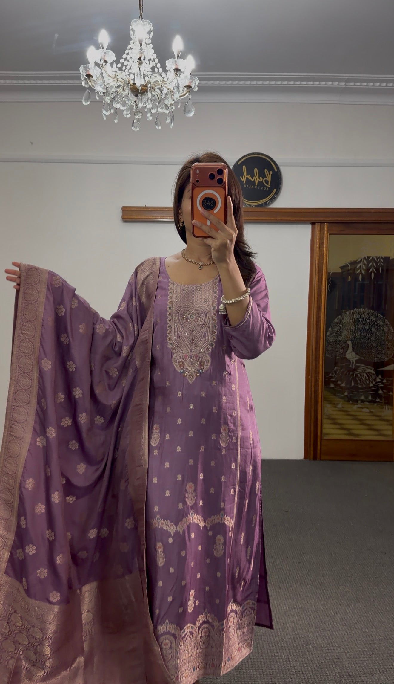 Mauve Zari Dola Silk Kurti Set