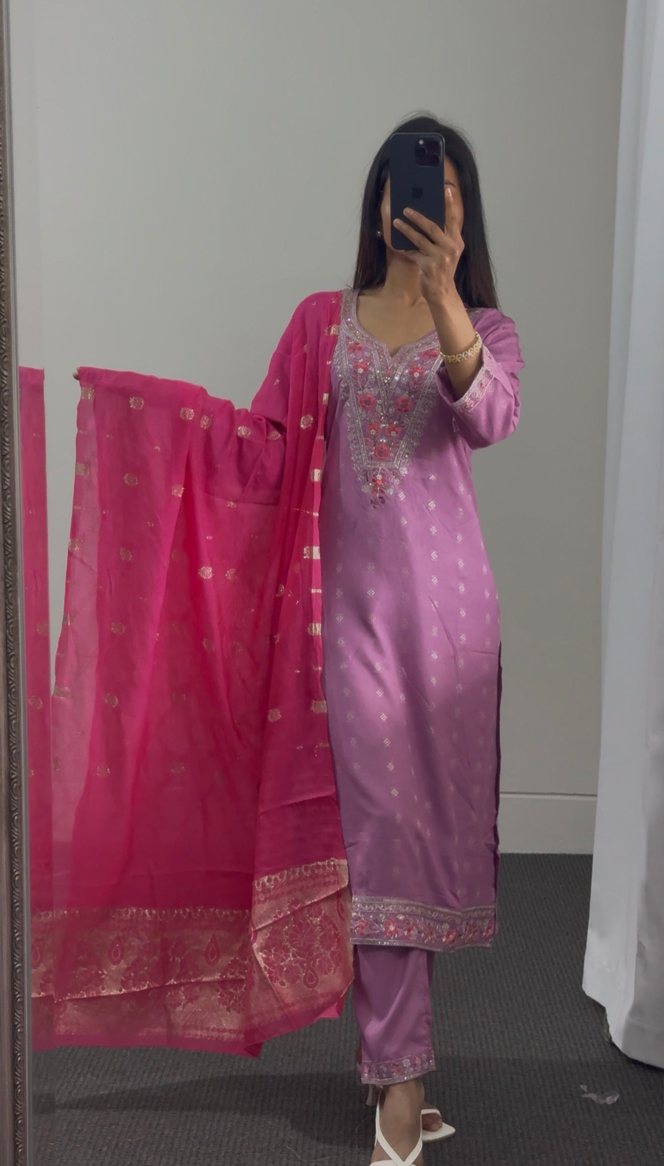 Lavender Zari Rayon Kurti Set