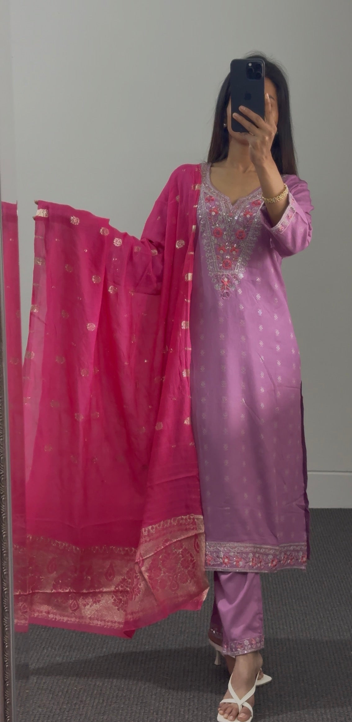 Lavender Zari Rayon Kurti Set