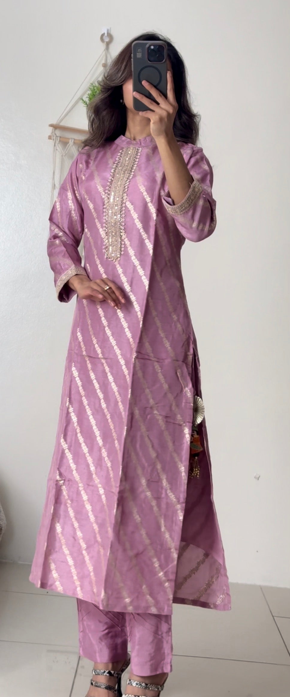 Lavender Zari Silk Kurti Set