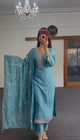 Steel Blue Chanderi Kurti Set with Resham & Zari Embroidery