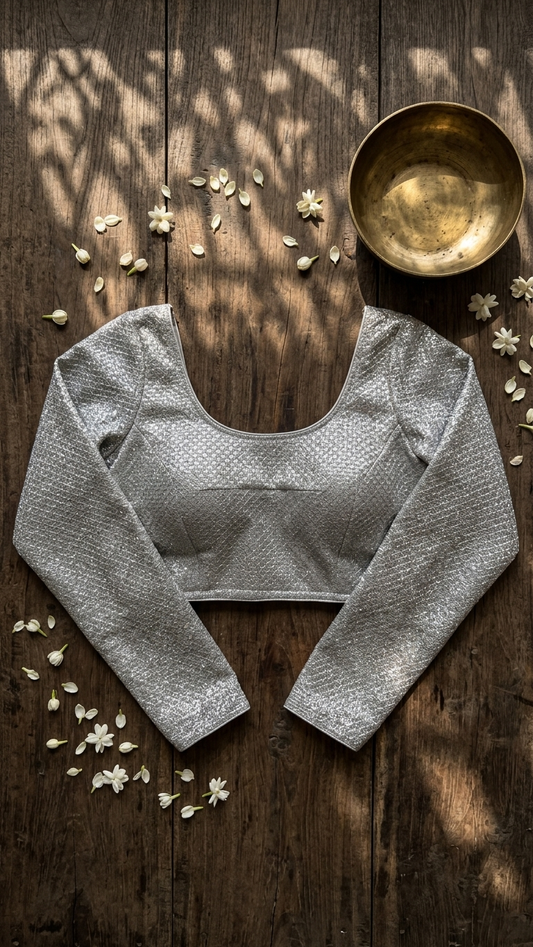 Silver Shimmer Saree Blouse | Bust 32 Waist 26 | XS