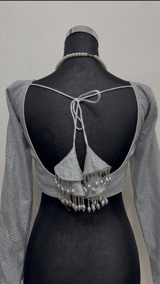 Silver Shimmer Saree Blouse | Bust 32 Waist 26 | XS