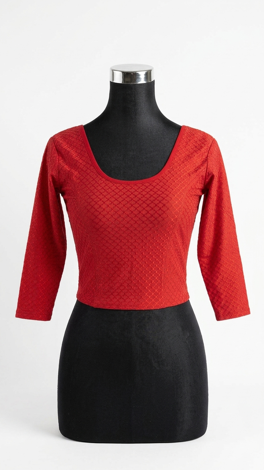 Red Stretch Jacquard Saree Blouse | Fits Size 34–44