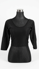 Black Jacquard Stretch Blouse | Scoop Neck 3/4 Sleeve