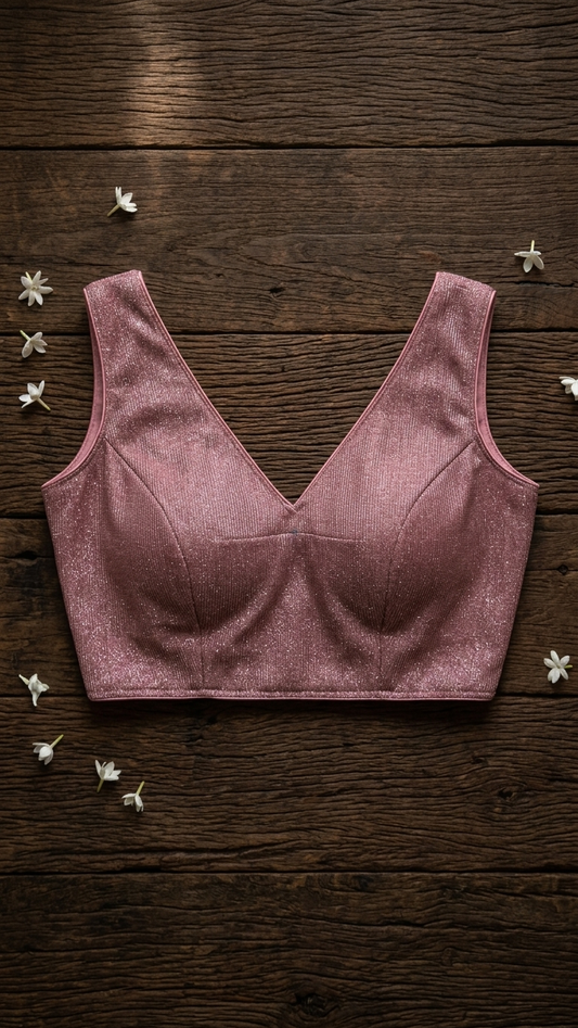 Rose Pink Shimmer Fabric Saree Blouse – Bust 36 Waist 30