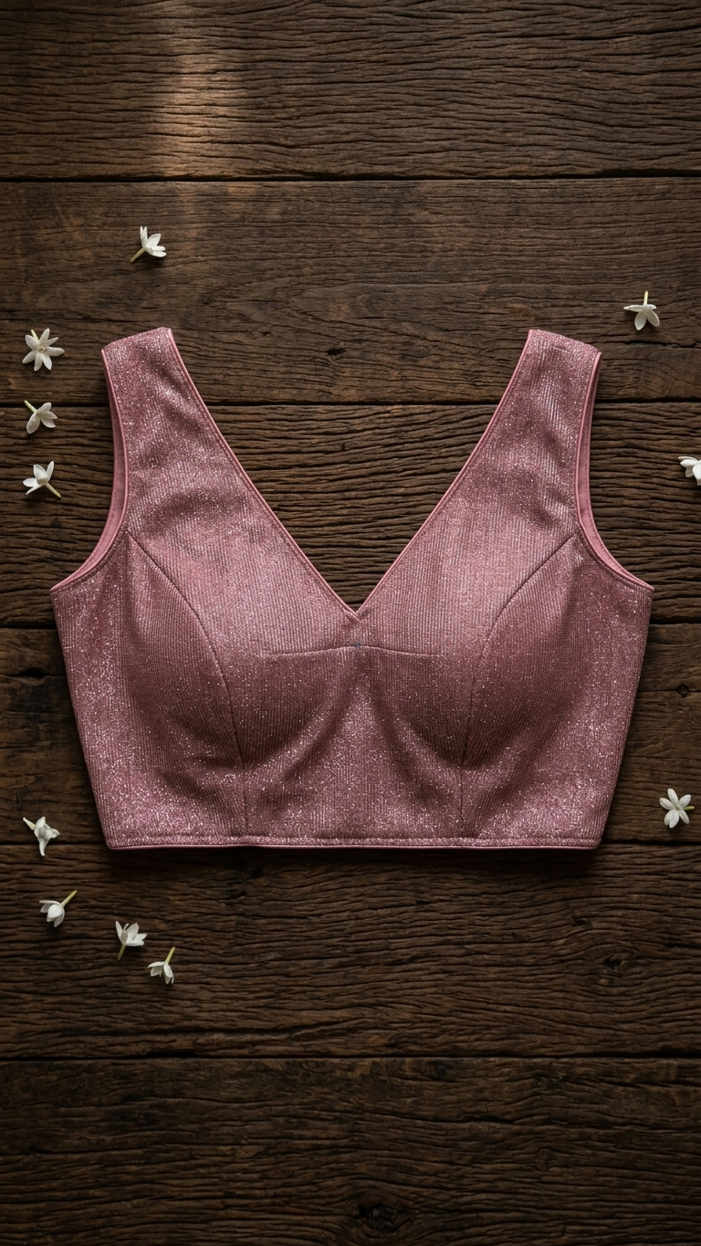 Rose Pink Shimmer Fabric Saree Blouse – Bust 36 Waist 30