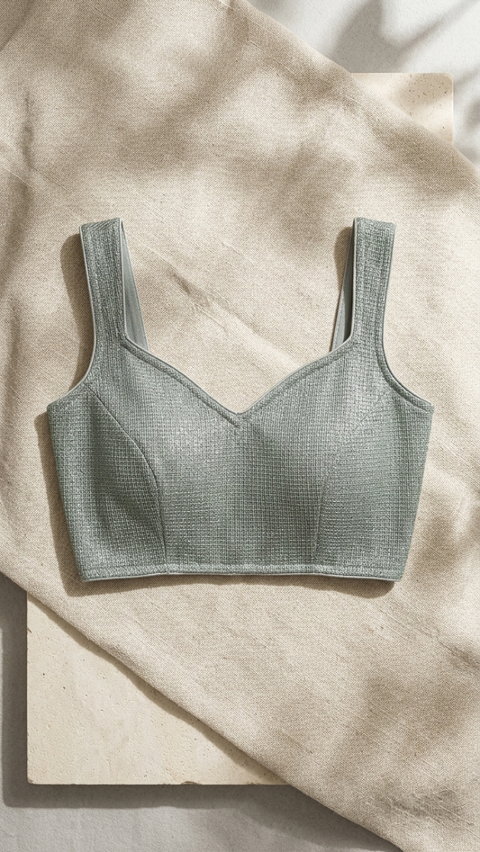 Sage Green Textured Knit Crop Blouse – Bust 34 Waist 30